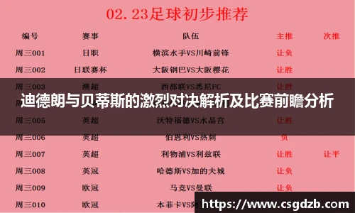 迪德朗与贝蒂斯的激烈对决解析及比赛前瞻分析